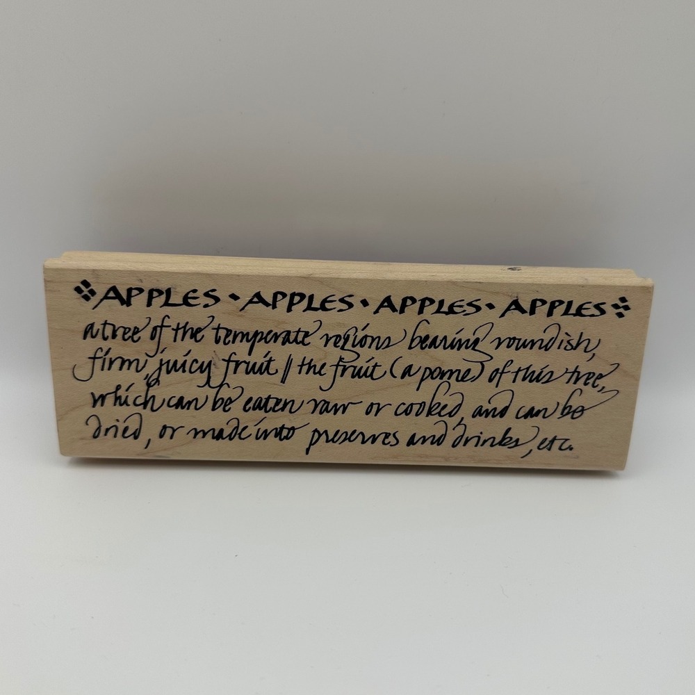 A Stamp In The Hand Apples Definition Script Wood Mount Rubber Stamp Vintage